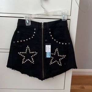 black carmar star studded jean skirt